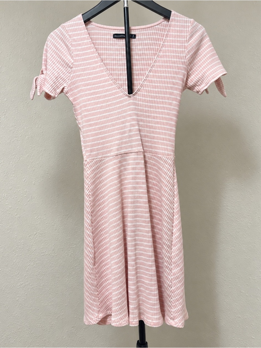Pink Striped Ribbed Fit & Flare Dress Size S Y2K Style